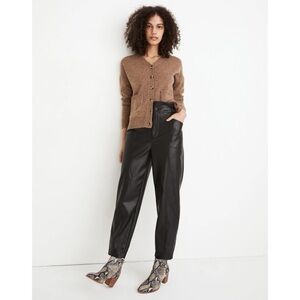 Madewell Vegan Leather Pull-On Paperbag Pants Black High Rise Dark Academia Fall